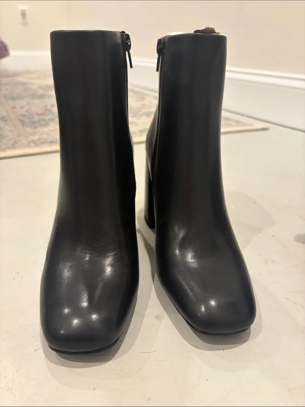 Madden Girl Black Leather Block Heel Ankle Boots